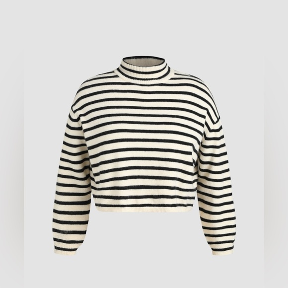 Cider Tops - Women’s Top (STRIPED HIGH NECK OVERSIZED CROP
SWEATER)